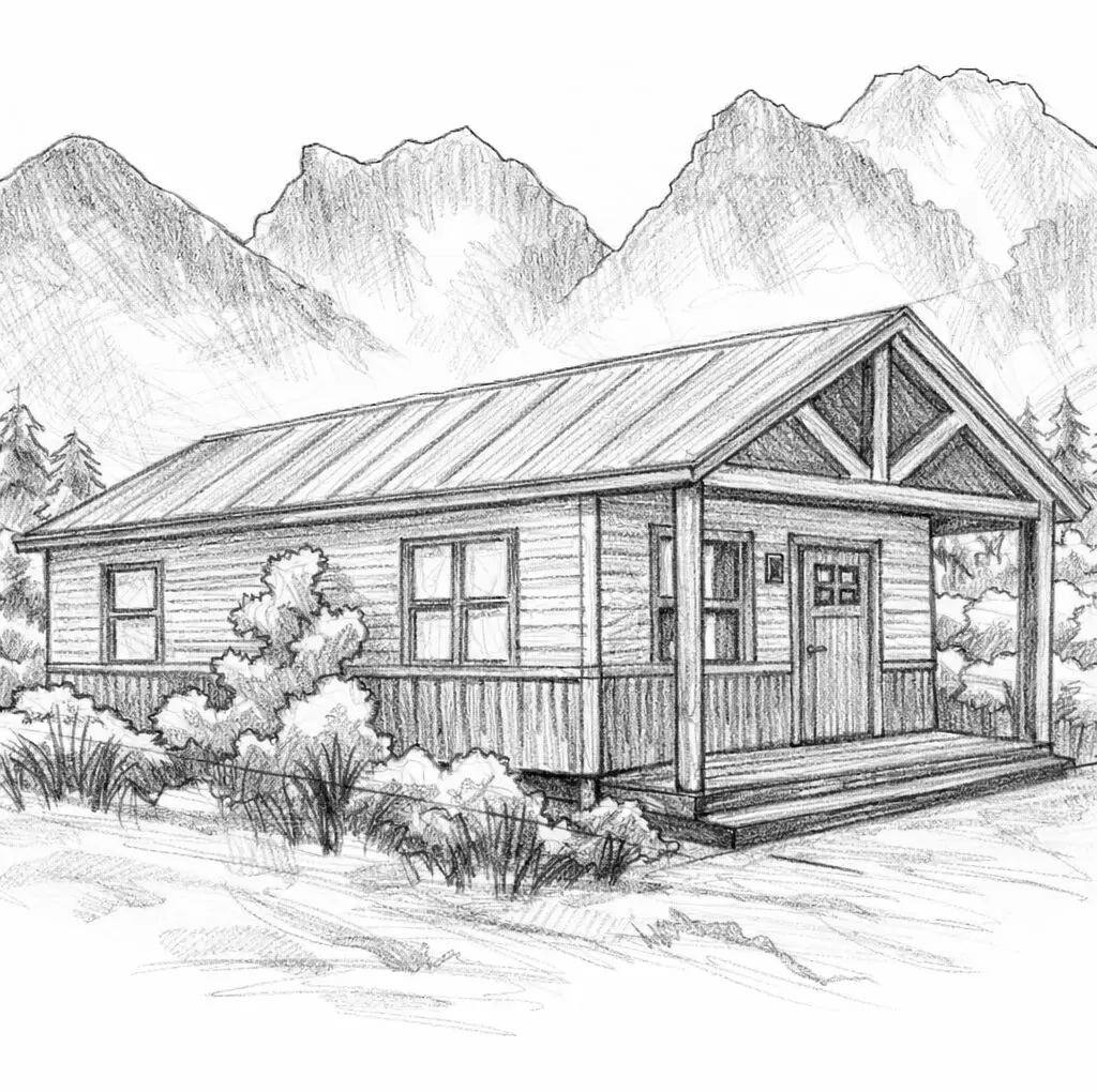 Tamarack cabin exterior design sketch