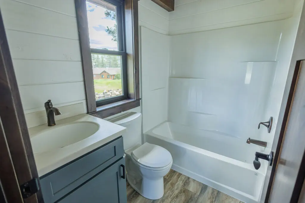 Panoramic cabin bathroom interior